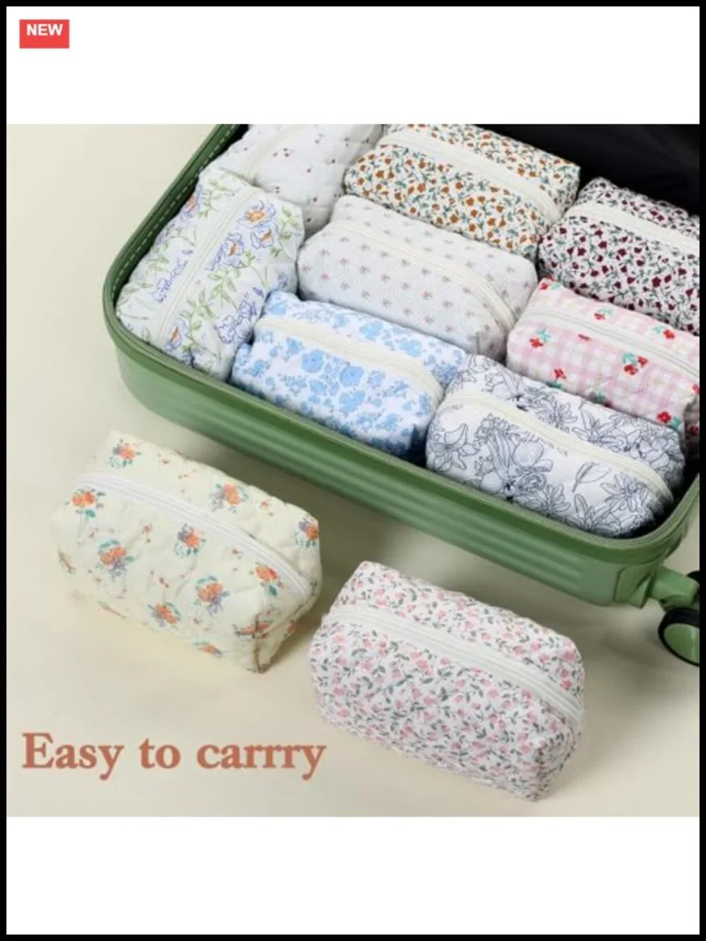 Set of 10 Quilted Cotton Floral Makeup Bags Travel Cosmetic Organizer Pouch